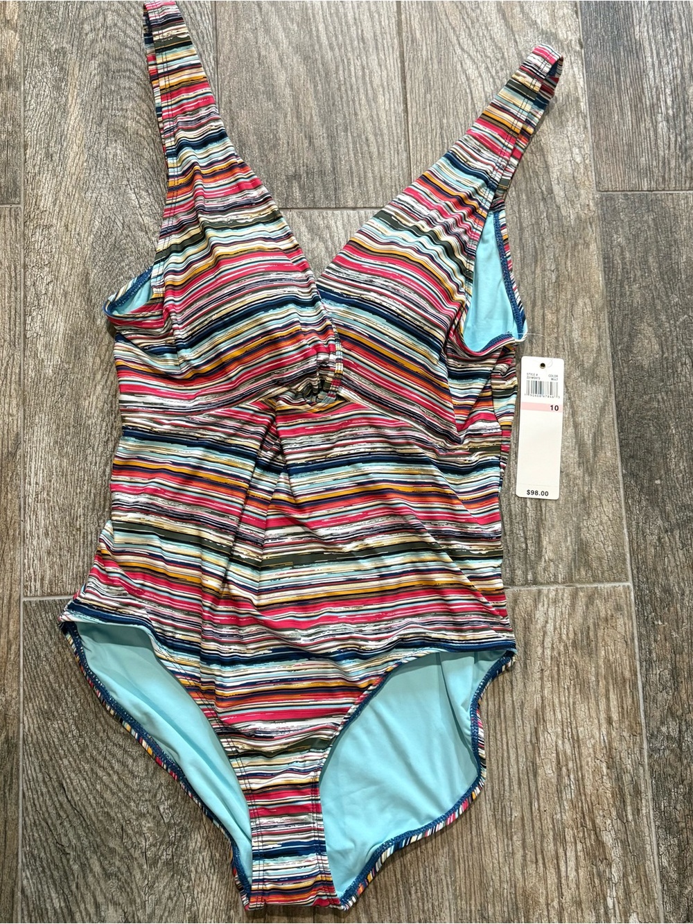 Anne Cole Multicolor Stripe One Piece Swimsuit Sz 10 Adjustable Straps NWT